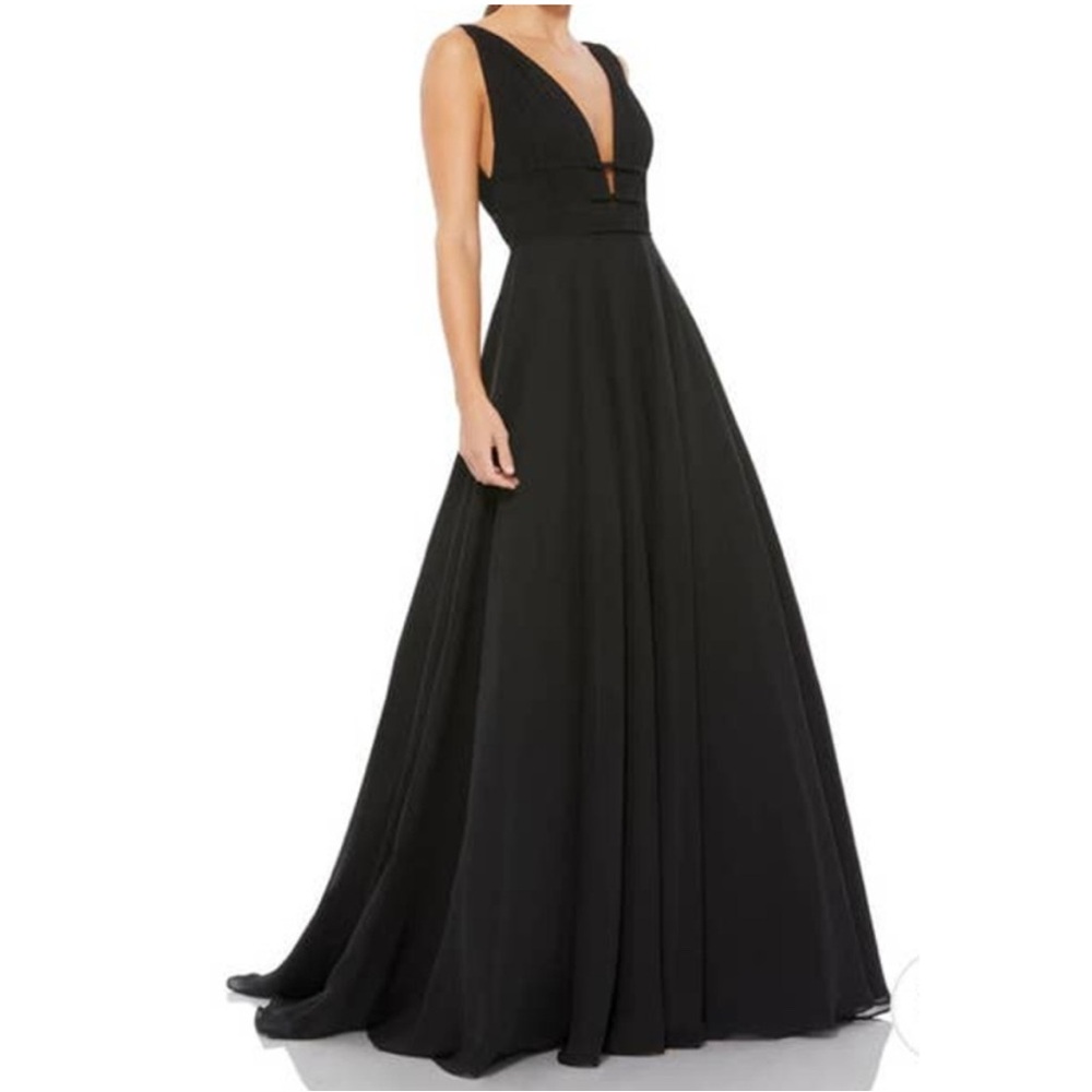 Black Deep V-Neck Evening Gown - Women Dresses